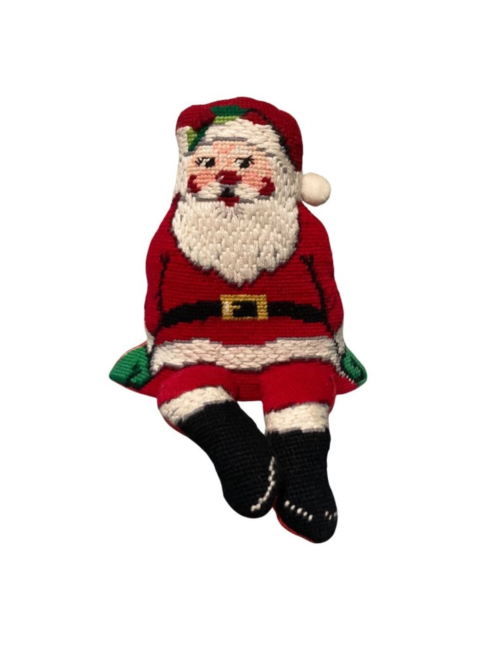 Vintage Christmas Needlepoint Santa Claus Shelf Sitter Figurine